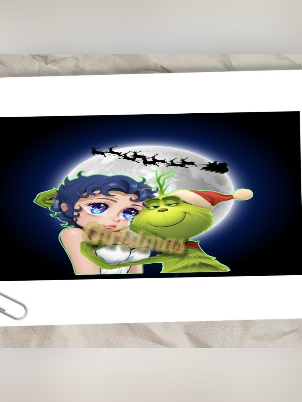 Grinch & Betty Boop Style Christmas Art Metal Poster Design - Green, Blue, Black